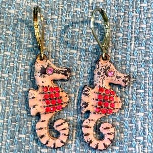 Vintage Pink Jewel Seahorse Wire Earrings